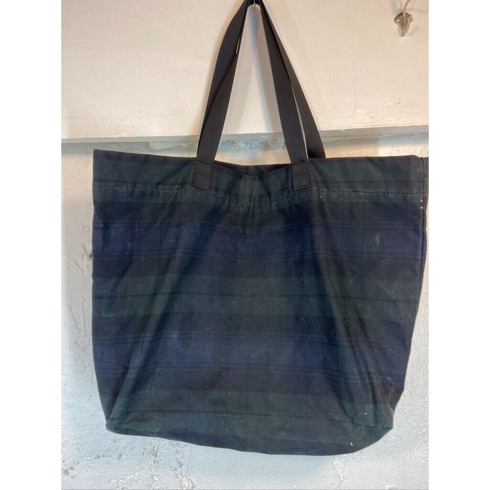 STORMY KROMER GREEN BLUE CHECK 13 X 15 DOUBLE HANDLE CANVAS TOTE